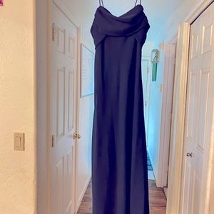 Navy blue chiffon gown spaghetti straps
